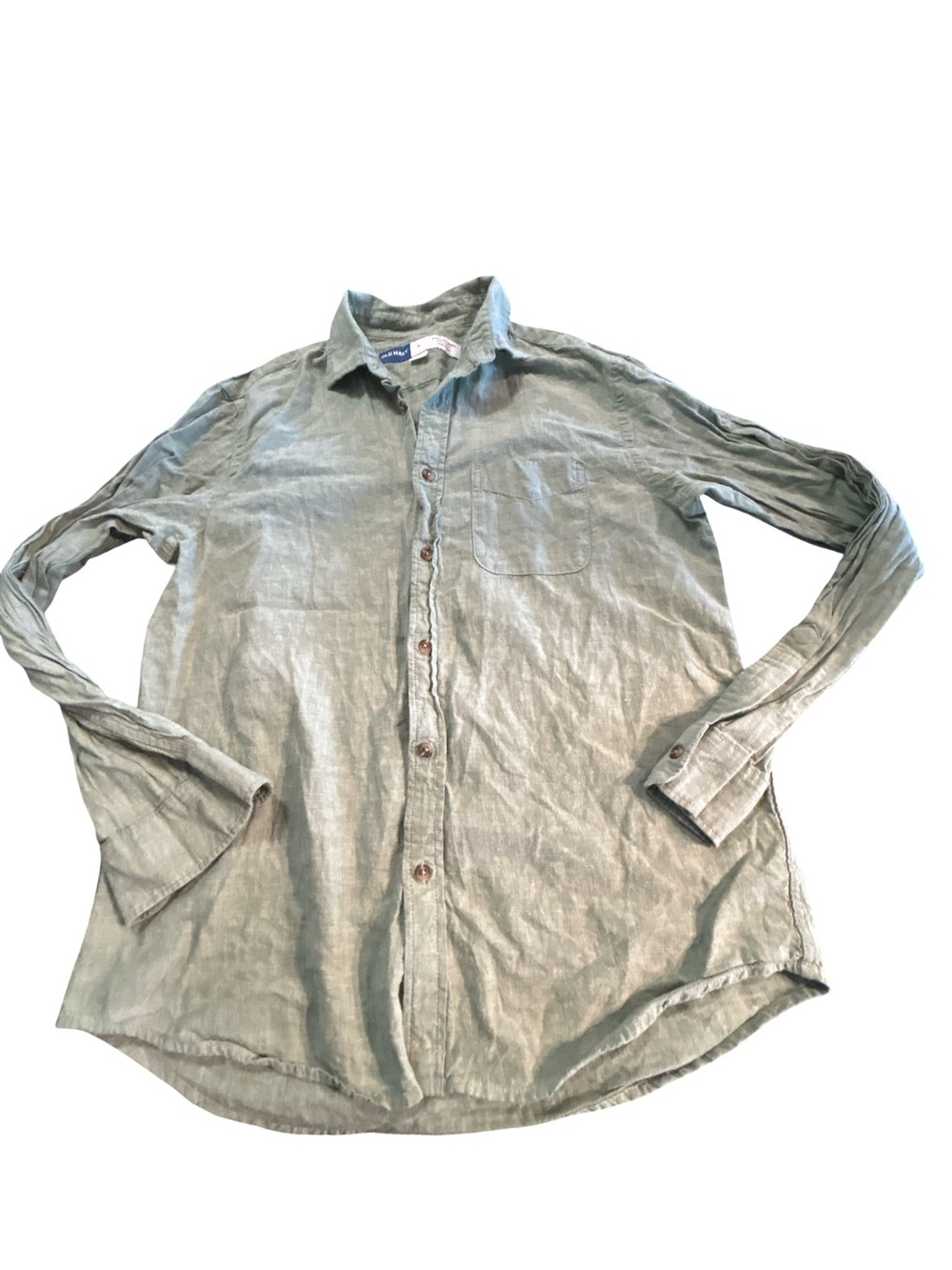 Old Navy Linen Blend Green Button Down Everyday Shirt Medium Regular Fit